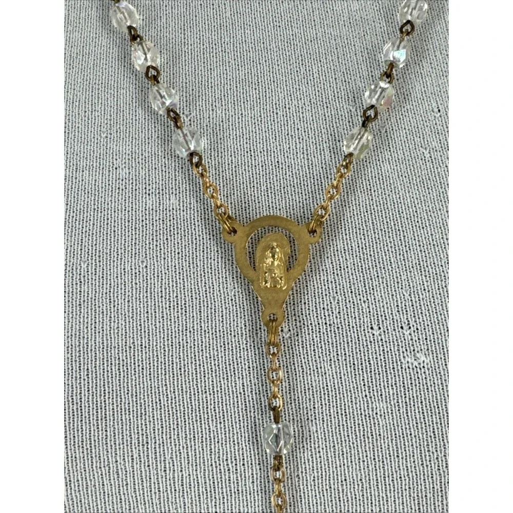 Catholic - Mary - Jesus On Cross - Chain Link beaded‎ necklace 18